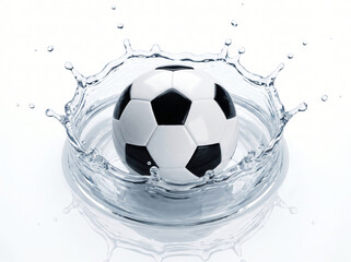 Naklejka premium Soccer Ball Creating Water Splash Dynamic Sports Concept