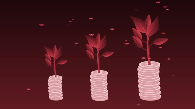 Growing wealth coin stacks with saplings Animation