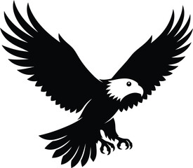 Obraz premium A minimalist black and white vector illustration of a majestic bald eagle flying with wings spread wide