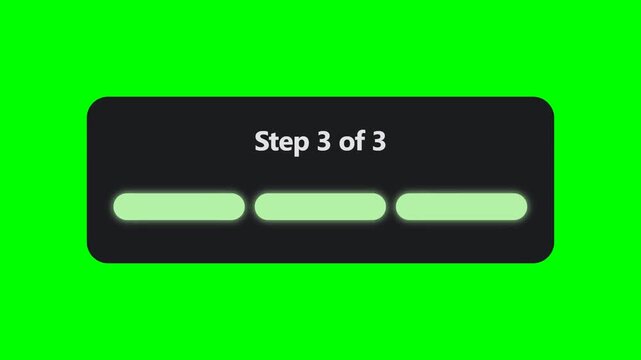 Animated Multi-Step Progress Bar Showing Three Stages of Completion on a Chroma Key Green Screen