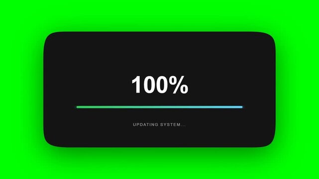 Digital System Update Loading Bar Animation with Percentage Indicator on Chroma Key Green Background