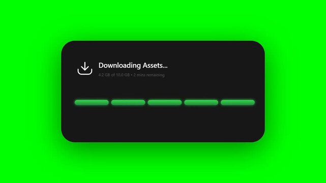 Downloading Assets Progress Bar Animation with Percent Loading on Chroma Key Green Screen Background