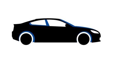 Fototapeta premium A simple black silhouette of a modern sedan car on a white background