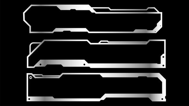 Silver Metal Cyber Tech Frame Set Sci Fi HUD Lower Third And Futuristic UI Border Template For Game Overlay And Video Title