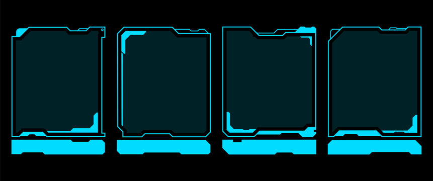 Blue Futuristic Panel Display Set Sci Fi HUD UI Card Frame Template For Game Overlay And Tech Data Screen