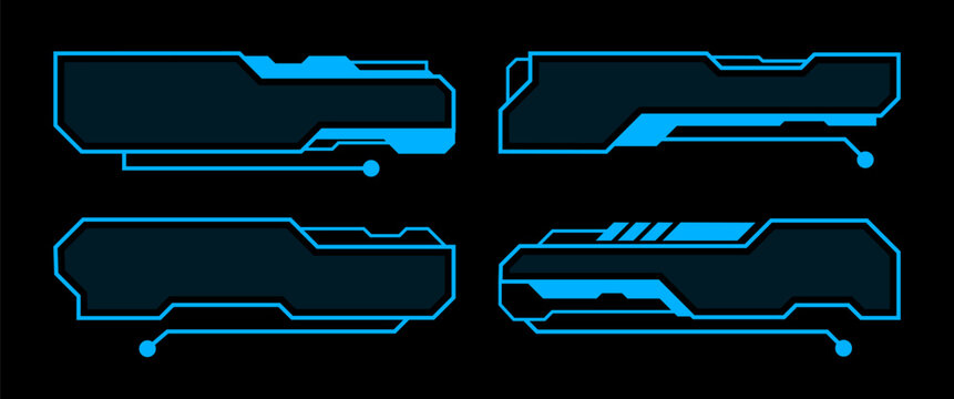 Isolated Cyber Text Box HUD Set Futuristic Sci Fi Lower Third Blue Callout Frame Template For Video Overlay And Game UI Display