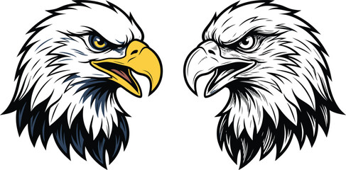 Fototapeta premium Two aggressive bald eagle head illustrations isolated on white background for sports team mascot logos