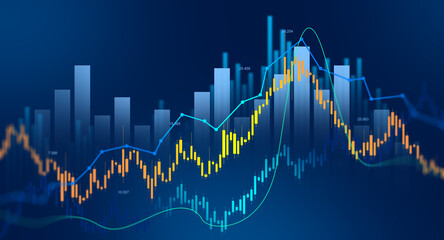 Obraz premium Stock Market Trading Chart with Candlestick Graph, Financial Data Analysis and Business Investment Background