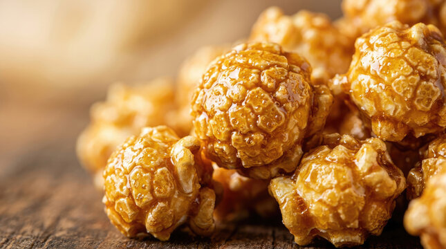 Close Up of Homemade Caramel Popcorn with Sweet Crunchy Glazed Texture