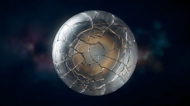 Abstract Cracked Metallic Sphere Floating In Dark Cinematic Space