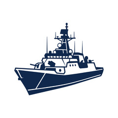 Obraz premium A navy patrol boat sailing on the open sea with a clear sky and calm waters, exemplifying maritime security, adventure, exploration, and the importance of naval protection in modern
