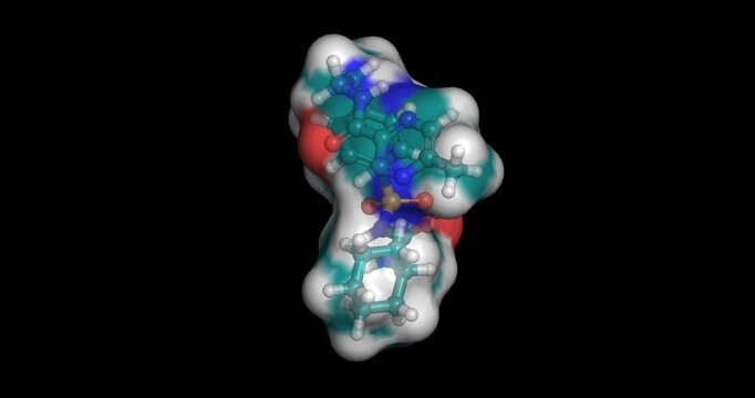 Glipizide, diabetes medication for blood sugar control and insulin secretion, 3D molecule spinning, 4K