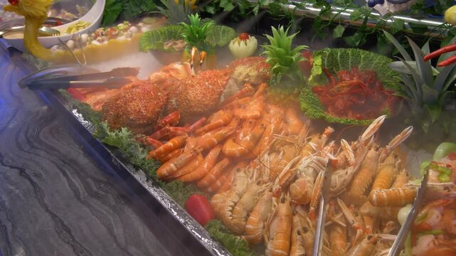 Fresh seafood buffet with lobster shrimp and shellfish