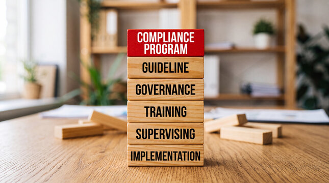 Compliance program blocks outlining governance, training and implementation