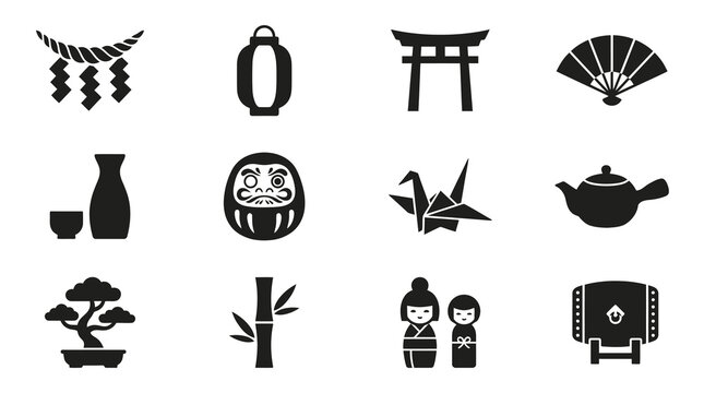 Japanese cultural symbols and traditional objects