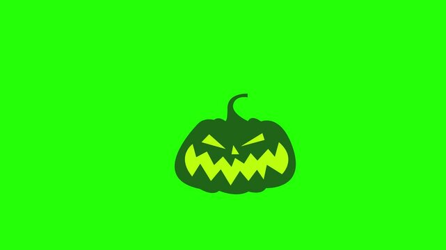 Halloween Animated black silhouette of a smiling pumpkin on a chroma key green screen background