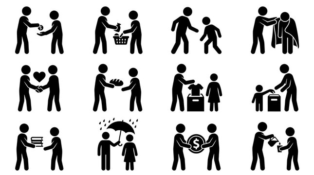People performing acts of kindness stick figure icons.