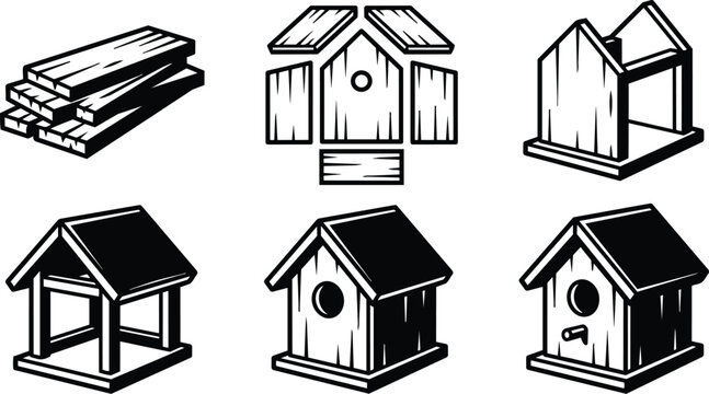 Vector line art set of arched and square window icons in black outlines