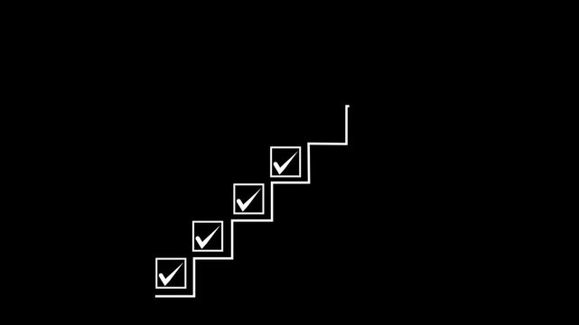 Checkmark progression illustrating steps or process on a black background tick mark progress