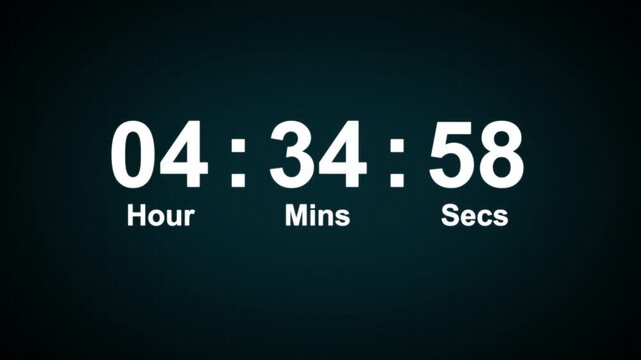5 hour countdown timer animation. Digital timer countdown animation with alpha channel