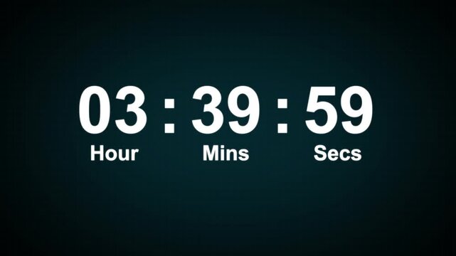 4 hour countdown timer animation. Digital timer countdown animation with alpha channel