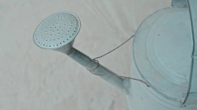 Close Up of Metal Watering Can Spout Gardening Equipment Detail