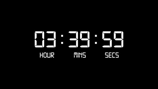 4 hour countdown timer animation. Digital timer countdown animation with alpha channel