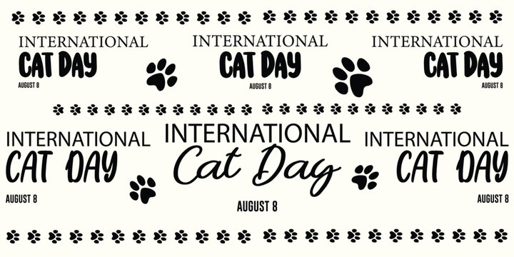 International Cat Day lettering bundle with cat paw borders and quotes for design assets.