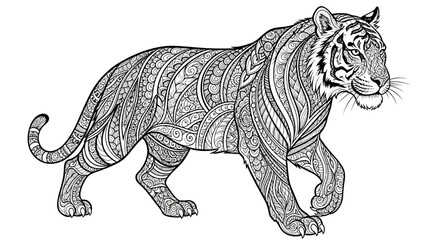 Fototapeta premium A detailed black and white illustration of a walking wild cat