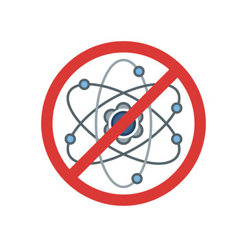 Anti-science atom symbol with red prohibition sign.