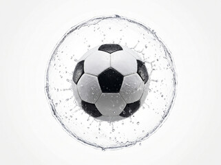 Naklejka premium Soccer Ball Surrounded by Circular Water Splash