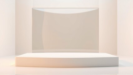 Fototapeta premium Empty white pedestal stands within bright room. Minimalist design, spotlight focuses attention on display space. Clean, modern aesthetic.