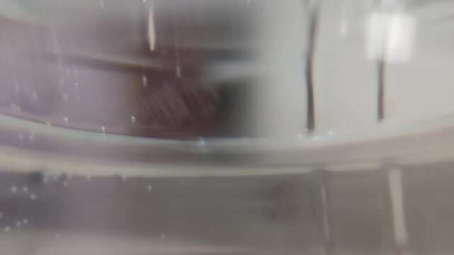 Close up view of small air bubbles trapped inside clear plastic container surface with soft lighting and blurred background
