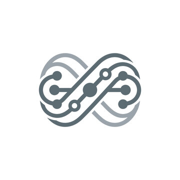 Infinity symbol with integrated circuit board nodes