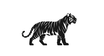 Obraz premium A minimalist black silhouette of a wild cat on white background