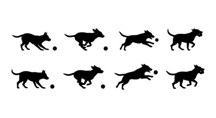 Fototapeta premium Dog Running Animation Sequence, Silhouette Pet Motion Graphics, Playful Canine Action Vector Set