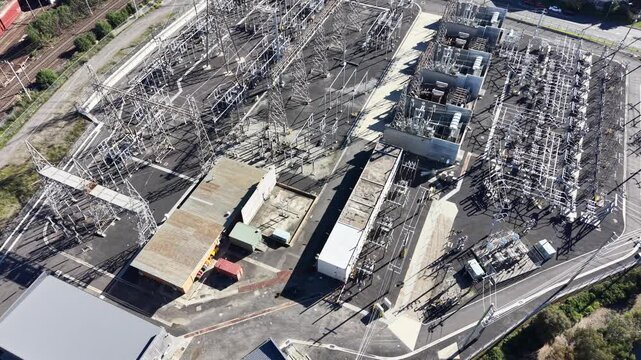 Electrical substation aerial view of power grid infrastructure