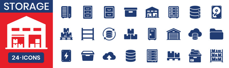 Storage cloud computing logistics shelf icon set Vector illustration © IconNest