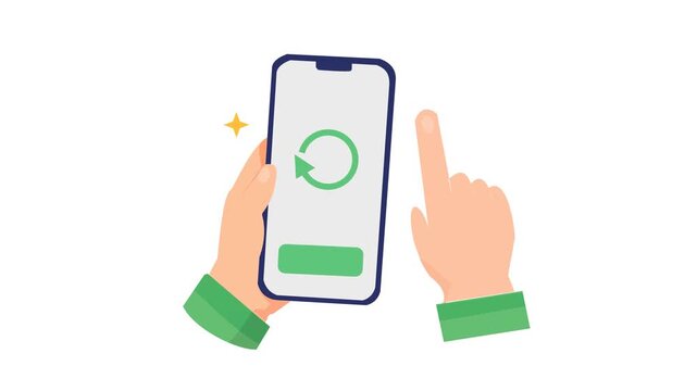 Hand Holding Smartphone with Refresh and Reload Icon for App Update and Synchronization