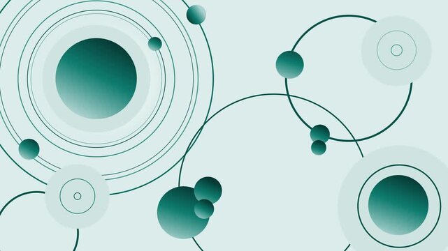 Abstract dark background circular planets and orbit rings minimalist geometric space-themed composition animation