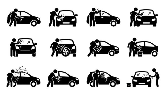 Car wash and auto detailing service silhouettes.