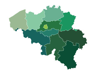 Fototapeta premium Belgium Administrative Map with Provinces and Regions in Green Shades