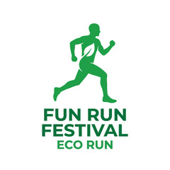 Obraz premium Green Running Man Silhouette With Leaf Logo Symbolizing Health And Nature
