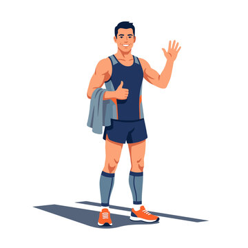 Healthy Man Waving Hello After Exercise Session Giving Thumbs Up