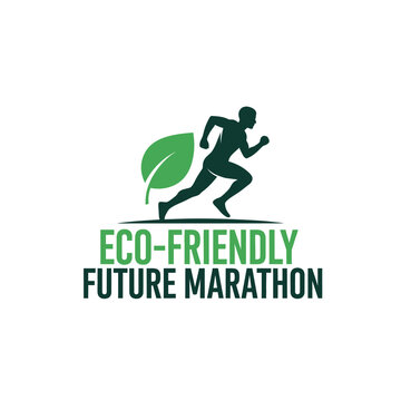 Healthy Runner Silhouette With Eco Friendly Leaf Symbol For Marathon Events