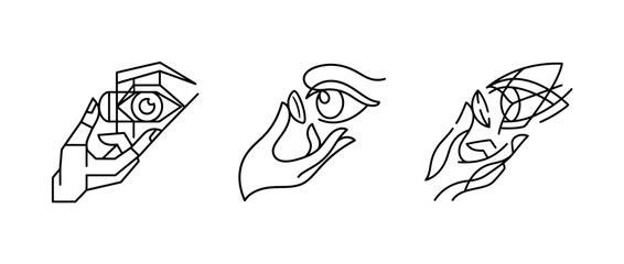 Obraz premium Abstract line art depicting fragmented hand gestures and a stylized eye