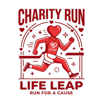 Heart Character Running In Charity Race Celebrating Life Leap And Support