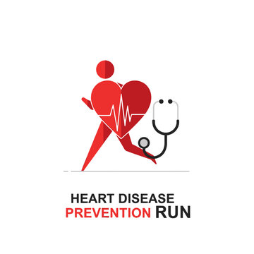 Heart Disease Prevention Run Graphic Symbol With Stethoscope And Cardiogram