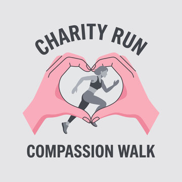 Heart Hands Encircling Runner Symbolizing Charity Run And Compassion Walk