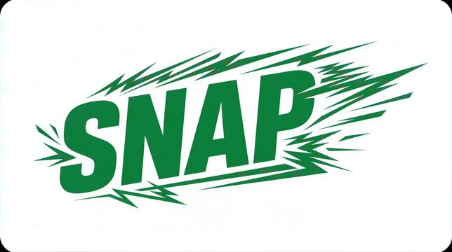 Snap word with energetic speed lines in green color. Graphic typography design representing sudden action or football center snap movement. Dynamic vector style text illustration.